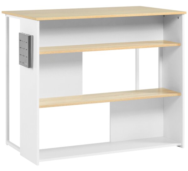 HOMCOM Kuchyňský Barový Stůl se 3 Policemi a Držákem Nožů z Nerezové Oceli, 105 x 65 x 90 cm, Bílá a Přirozená | Aosom