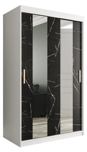 Šatní skříň 120 cm Marbelo P (matná bílá + černý mramor)