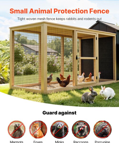 VEVOR ohradník na pastviny, 91 cm x 7,62 m, velikost ok 5,08 x 7,62 cm, φ1,52 mm pozinkovaný ocelový drátěný ohradník pro slepice, králíky, vinylem potažený ohradník pro zvířata, klecový drát, zahradní ploty