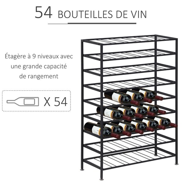 HOMCOM Stojan na víno s kapacitou 54 lahví 63D x 25Š x 91V cm černý kov | Aosom