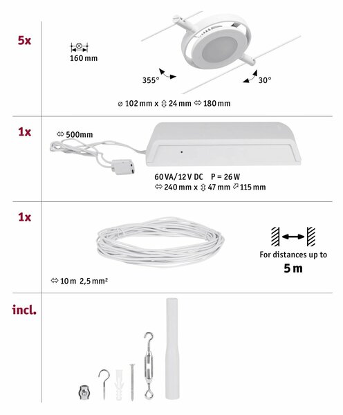 PAULMANN LED lankový systém RoaMac základní sada 5x4,5W 3000K 230/12V bílá/chrom