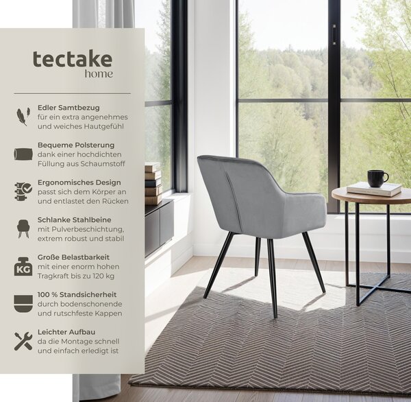 Tectake® Jídelní židle Marilyn čalouněná, sametový vzhled 58 x 62 x 82 cm