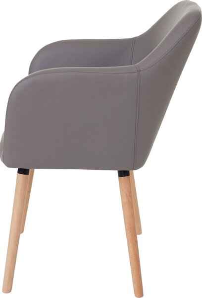 Jídelní židle Malmö T381, židle kuchyňská židle, retro design 50. let Imitace kůže, taupe-šedá, světlé nohy