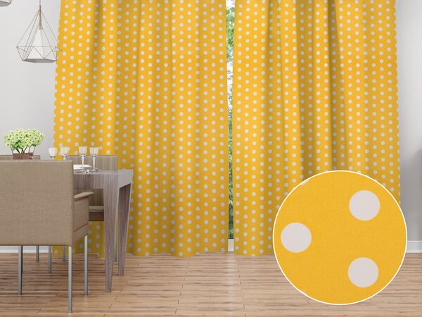Biante Bavlněný závěs Sandra SA-598 Bílé puntíky na žlutém 150x140 cm