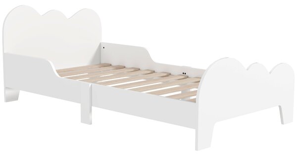 AIYAPLAY Dětská postel s nízkou podlahou 70x140 cm se zabezpečovacími bariérami, včetně lamelového roštu a dekorací v podobě mraků, postelový rám pro
