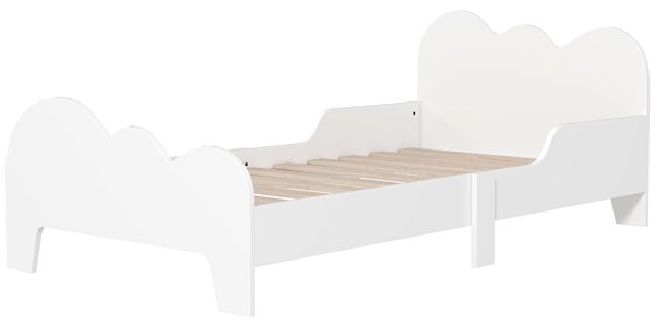 AIYAPLAY Dětská postel s nízkou podlahou 70x140 cm se zabezpečovacími bariérami, včetně lamelového roštu a dekorací v podobě mraků, postelový rám pro