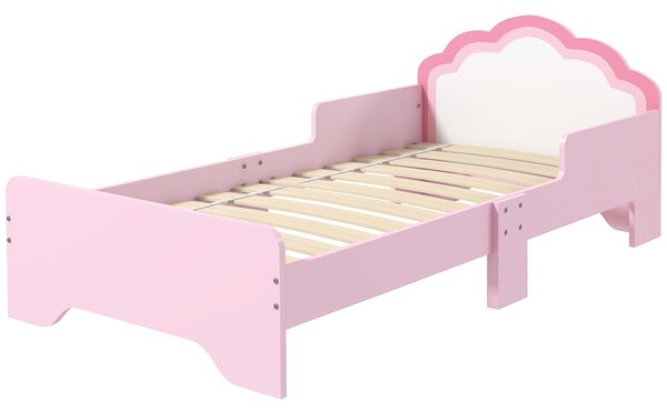 Dětská postel ZONEKIZ pro děti od 3 do 6 let 143 x 74 x 55 cm s motivem oblaku - včetně lamelového roštu, moderní růžový pokoj | Aosom