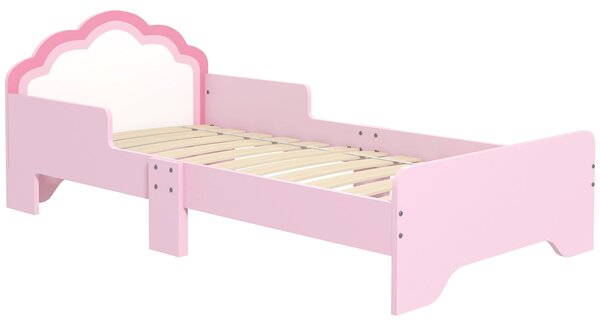 Dětská postel ZONEKIZ pro děti od 3 do 6 let 143 x 74 x 55 cm s motivem oblaku - včetně lamelového roštu, moderní růžový pokoj | Aosom