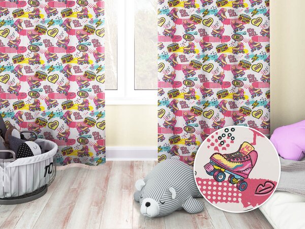 Biante Dětský bavlněný závěs Sandra SA-604 Růžový retro styl 150x140 cm
