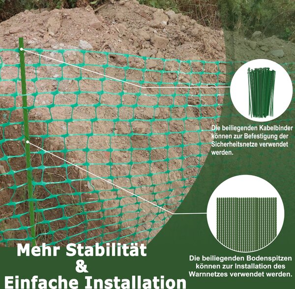 LARS360 1 m x 30 m bariérový plot bezpečnostní síť z plastu stavební plot zelený se zemními hroty a kabelovými vazbami výstražný plot plot pro divokou zvěř stavební plot bezpečnostní síť výstražná síť