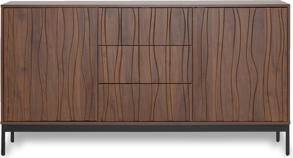 Komoda Flieks se 2 dvířky a 3 zásuvkami, příborník 150x40x80 cm, kuchyňská skříňka s nastavitelnými policemi, stojící skříňka hnědá barva dřeva