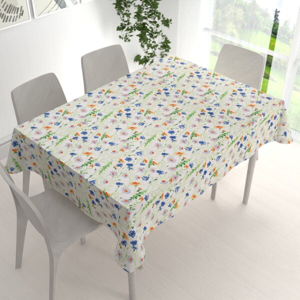 Biante Bavlněný obdélníkový ubrus Sandra SA-601 Kopretiny a zvonky na bílém 80x120 cm