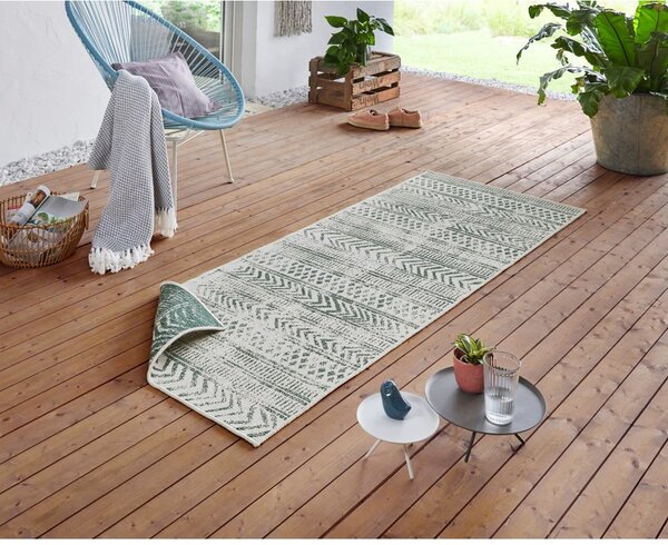 Zeleno-krémový venkovní koberec NORTHRUGS Biri, 80 x 350 cm