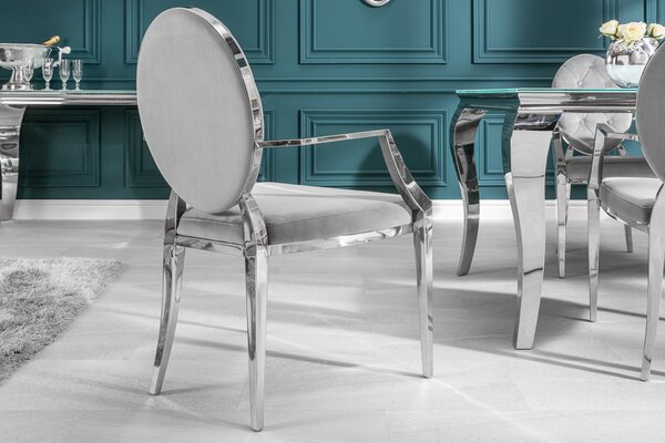 Riess-ambiente Elegantní židle MODERN BAROCK ušlechtile šedý samet s područkami a ozdobnými knoflíky Jídelní židle Jídelní židle Čalouněná židle
