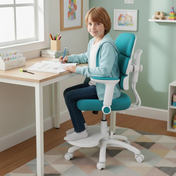 Dětská rostoucí židle Neoseat KIDDY THREE — látka, pratelný potah, tyrkysová