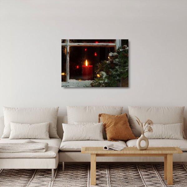 Skleněný obraz - Zářící vánoční svíčka (70x50 cm)