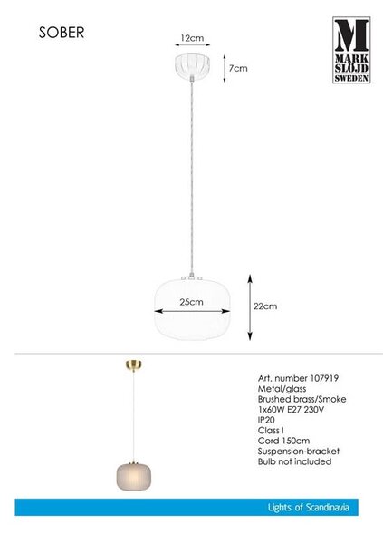 Závěsné svítidlo Markslöjd Sober Pendant Smoke