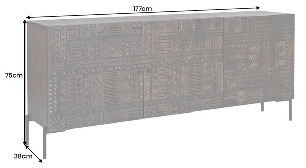 Komoda TRIBAL 3D 180 CM hnědá masiv mango Nábytek | Úložné prostory | Komody | Nízké