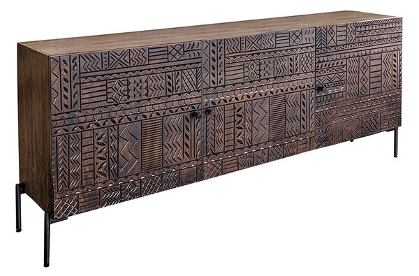 Komoda TRIBAL 3D 180 CM hnědá masiv mango Nábytek | Úložné prostory | Komody | Nízké