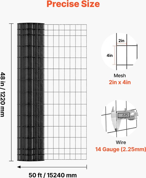 SucceBuy zahradní plot, 122 cm x 15,2 m, velikost ok 5,08x10,16 cm, 2,25 mm, pozinkovaný ocelový drátěný plot pro hospodářská zvířata, jako je skot, prasata a ovce, vinylem potažený plot pro výběhy pro zvířata, klece a zahradní plochy