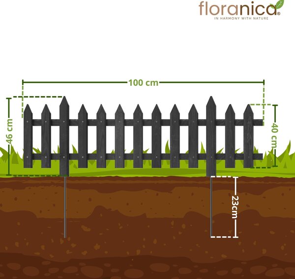 Floranica 1 ks 100 x 40 cm antracitový s kovovým sloupkem zahradní plot předzahrádka zapichovací plot ozdobný plot latě