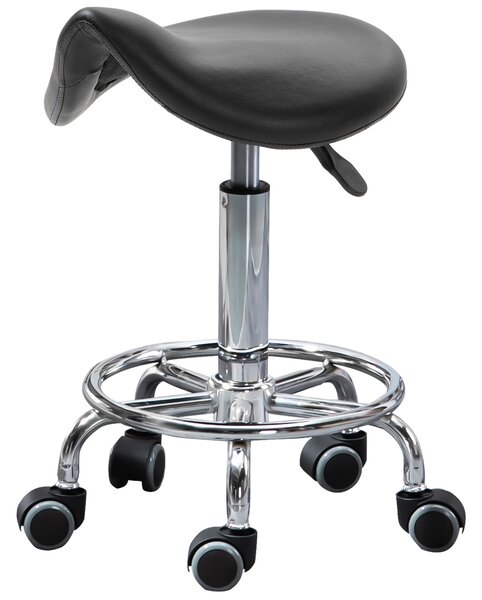 HOMCOM Vysoké Křeslo na Kolečkách, Výškově Nastavitelné, Polstrované Ergonomické Pěnové Sedadlo, Moderní a Univerzální Design, 36,5x37,5x51-66 cm, Čer