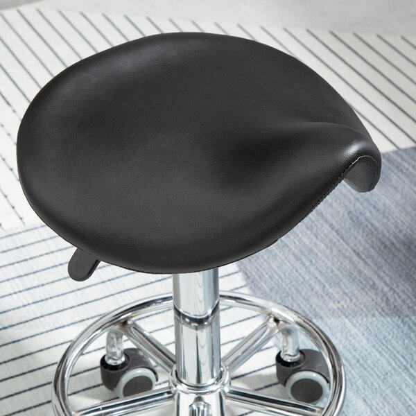 HOMCOM Vysoké Křeslo na Kolečkách, Výškově Nastavitelné, Polstrované Ergonomické Pěnové Sedadlo, Moderní a Univerzální Design, 36,5x37,5x51-66 cm, Čer