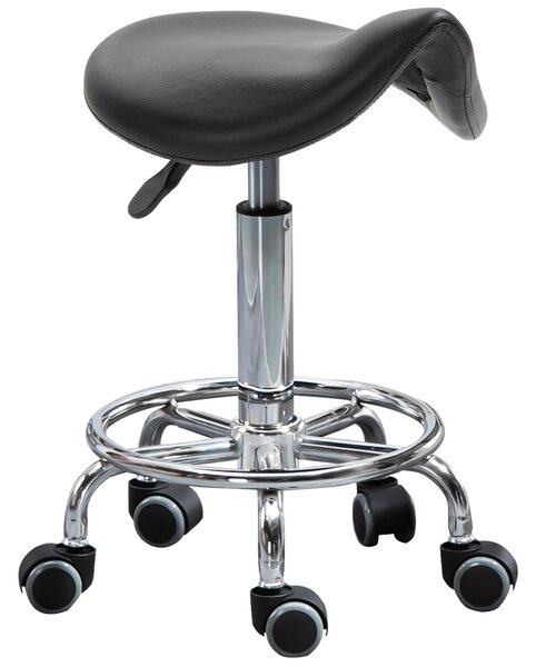 HOMCOM Vysoké Křeslo na Kolečkách, Výškově Nastavitelné, Polstrované Ergonomické Pěnové Sedadlo, Moderní a Univerzální Design, 36,5x37,5x51-66 cm, Čer