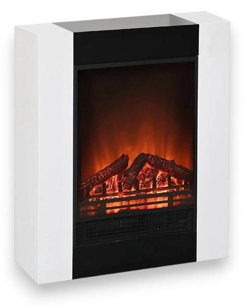 Elektrický krb 750–1500 W z oceli a bílého deva s realistickým efektem plamen, 59 x 23 x V 74 cm