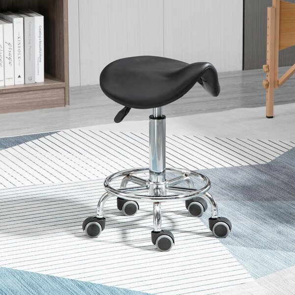 HOMCOM Vysoké Křeslo na Kolečkách, Výškově Nastavitelné, Polstrované Ergonomické Pěnové Sedadlo, Moderní a Univerzální Design, 36,5x37,5x51-66 cm, Čer