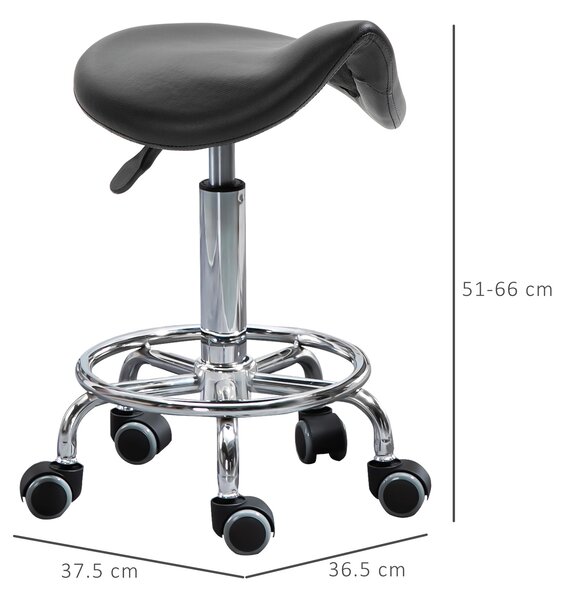 HOMCOM Vysoké Křeslo na Kolečkách, Výškově Nastavitelné, Polstrované Ergonomické Pěnové Sedadlo, Moderní a Univerzální Design, 36,5x37,5x51-66 cm, Čer