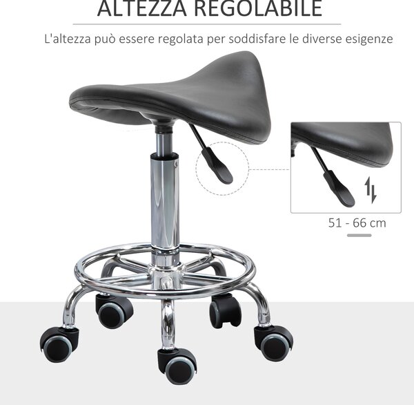HOMCOM Vysoké Křeslo na Kolečkách, Výškově Nastavitelné, Polstrované Ergonomické Pěnové Sedadlo, Moderní a Univerzální Design, 36,5x37,5x51-66 cm, Čer