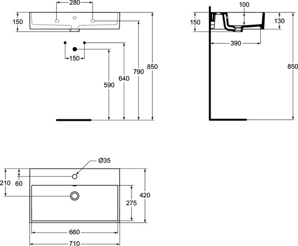 Ideal Standard Strada umyvadlo 71x42 cm obdélníkový klasický-na pult bílá lesk K078201