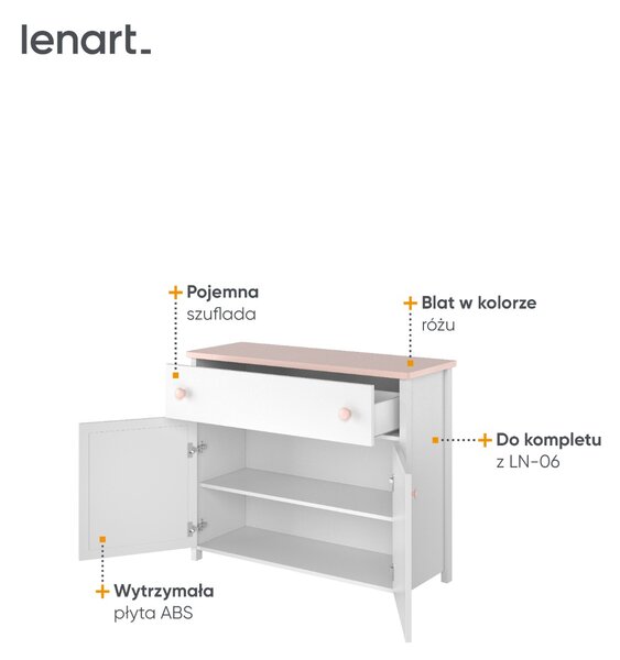Komoda 2D1S bílá/růžová LUNA LN05