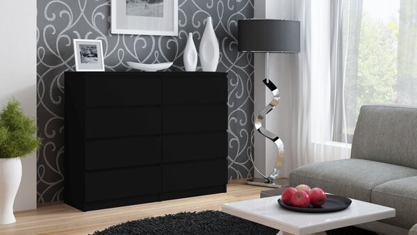 Topeshop M8 120 CZERŃ, Černá, 8 zásuvka/zásuvek, Dřevotřískové desky, Jednobarevný, Moderní, Dřevotřískové desky