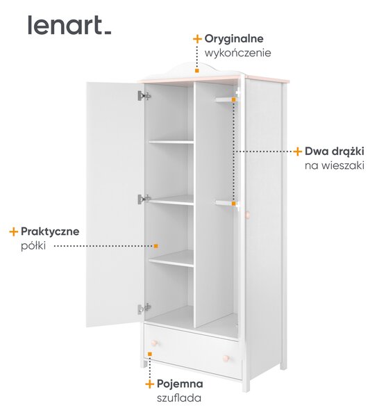 Šatní skříň 2D dělená bílá/růžová LUNA LN12