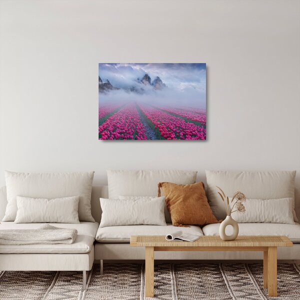 Skleněný obraz - Krajina s tulipánovými poli (70x50 cm)