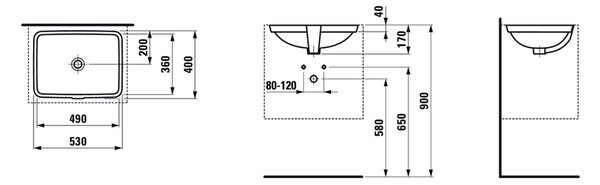 Laufen Pro S umyvadlo 49x36 cm obdélníkový pod pult bílá lesk H8119614001091