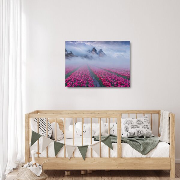 Skleněný obraz - Krajina s tulipánovými poli (70x50 cm)