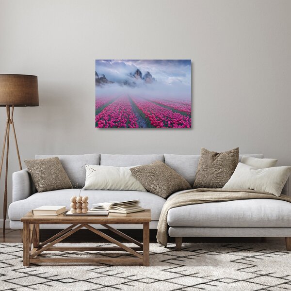 Skleněný obraz - Krajina s tulipánovými poli (70x50 cm)