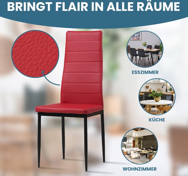 Židle do jídelny Albatros MILANO sada 4 kusů, červená - Čalouněná židle s potahem z Imitace kůže, moderní stylový design k jídelnímu stolu - židle do kuchyně nebo jídelny s vysokou nosností až 110 kg