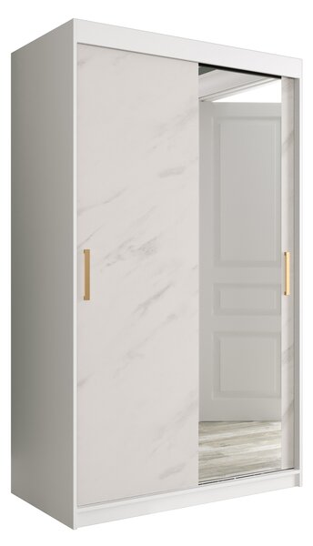 Šatní skříň 120 cm Marbelo T2 (matná bílá + bílý mramor)