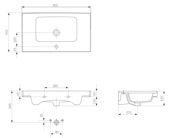 Cersanit Crea umyvadlo 80.5x45.5 cm obdélníkový nábytkový bílá K114-017