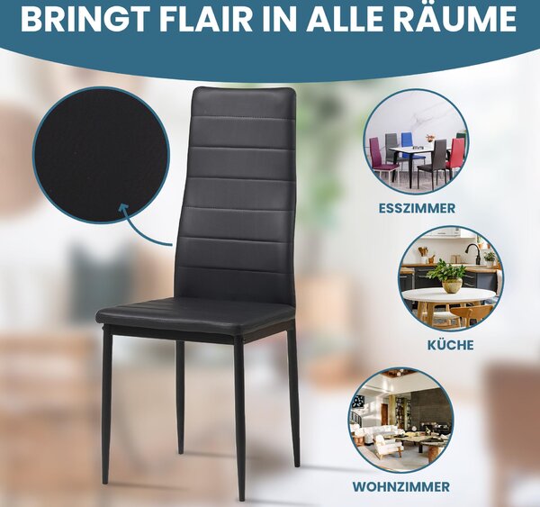 Albatros Židle do jídelny MILANO sada 4 ks, černá - čalouněná židle s potahem z umělé kůže, moderní stylový design k jídelnímu stolu - židle do kuchyně nebo jídelny s vysokou nosností: 110 kg