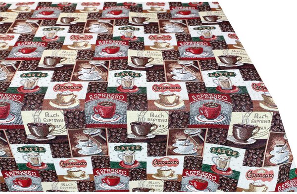 Gobelínový ubrus na stůl s kávovým motivem – Espresso, Cappuccino, Latte Eden 641 Barva Vícebarevná Rozměry 40x100 cm