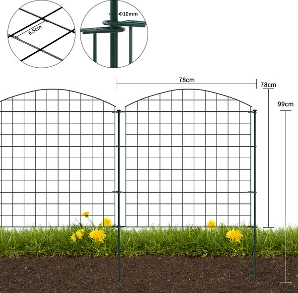 XMTECH Plot pro jezírko Zahradní plot Kovový plot Plot pro psy s 10 plotovými prvky a 12 upevňovacími tyčemi Kompletní sada mřížového plotu (horní oblouk, zelený)