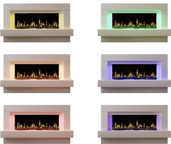 CHEMIN'ARTE - Volně stojící elektrický krb Linéa v bílém designu - efekt LED plamenů - WIFI aplikace - programovatelné topení 2000W
