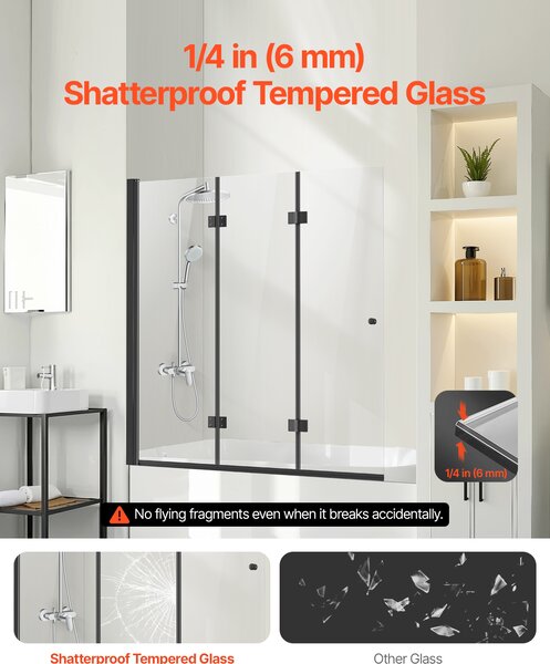 SucceBuy Bezrámové skládací skleněné dveře do sprchy pro vany, 1295x1422 mm