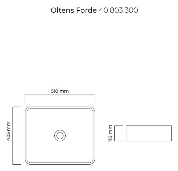 Oltens Forde umyvadlo 51x40.5 cm obdélníkový na pult černá matný 40303300