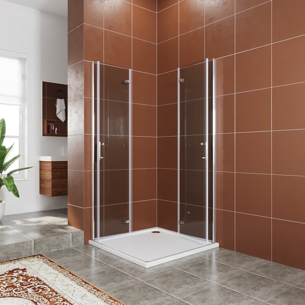 SONNI rohový sprchový kout Sprchový kout ŠxHxV: 120x90x195 cm Rohové vstupní křídlové dveře Skládací dveře Nanoskleněné skládací dveře na pantech
